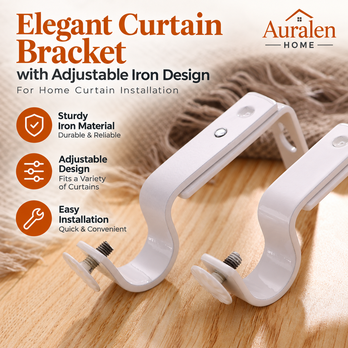 Auralen Home — Elegant Curtain Bracket with Adjustable Iron Design for Home Curtain Installation