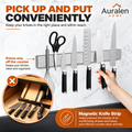 Auralen Home — Magnetic Knife Holder with 304 Stainless Steel Strip and Hooks for Wall-Mounted Kitchen Storage