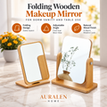 Auralen Home — Folding Wooden Makeup Mirror with Adjustable Desktop Stand for Dorm Vanity and Table Use