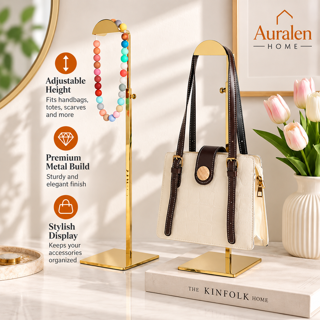 Auralen Home — Adjustable Metal Handbag Display Stand for Purses, Totes, Scarves and Accessories
