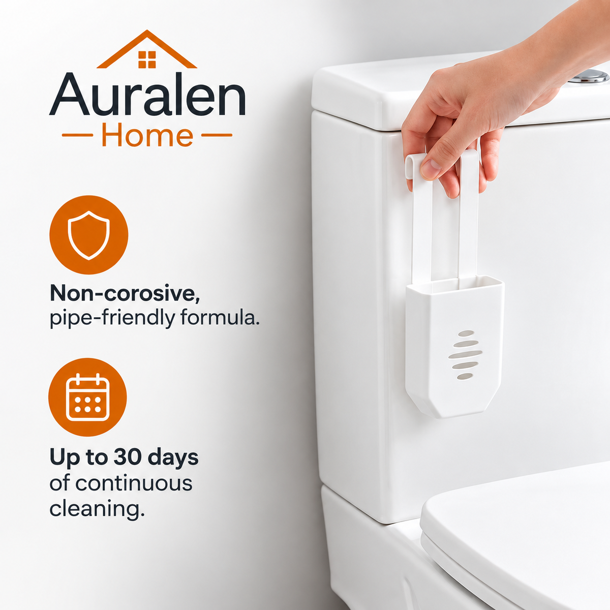 Auralen Home — Toilet Tank Tablet Holder with Hanging Bracket for Bleach Tablets and Automatic Toilet Tank Cleaning