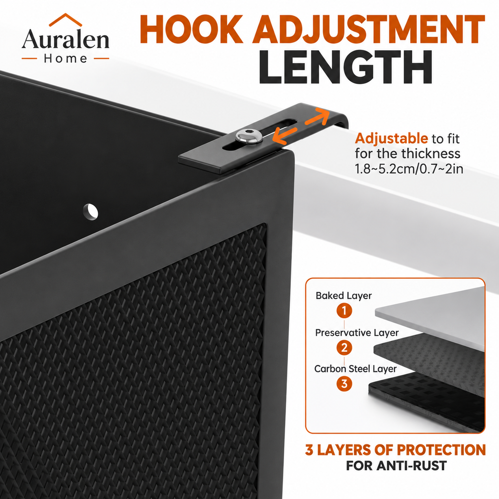 Auralen Home — Metal Bedside Hanging Basket Organizer with Hooks for Dorm Rooms, Bunk Beds, and Small Space Storage