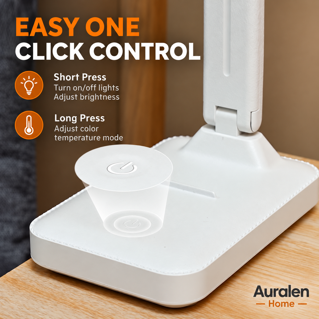 Auralen Home — LED Dimmable Desk Lamp with Adjustable Arm, 5 Color Modes, 5 Brightness Levels for Reading, Crafting, and Office Work