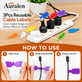 Auralen Home — 3Pcs Reusable Waterproof Cable Labels with Color-Coded Straps for Home, Office, or Travel