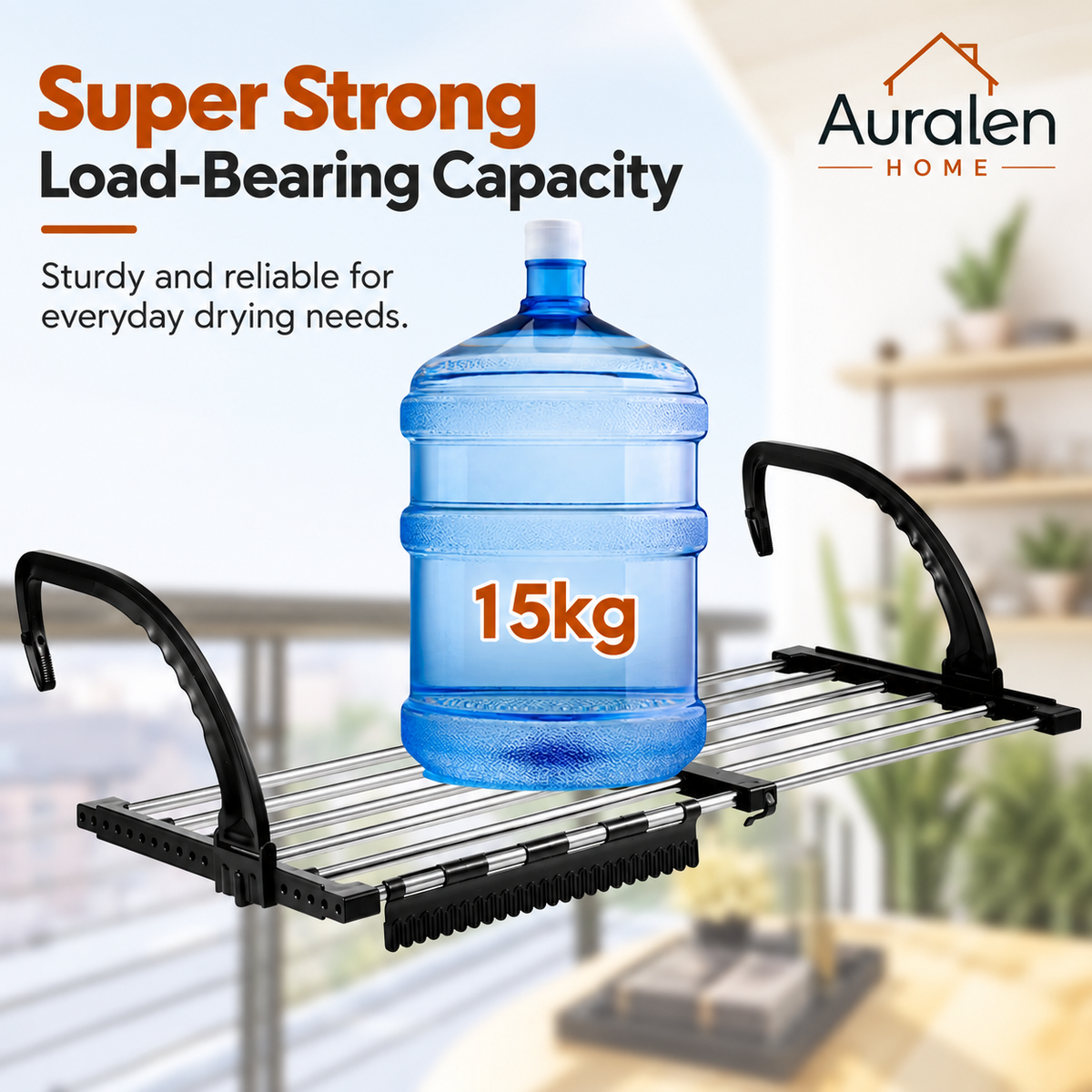 Auralen Home — Extendable Radiator Drying Rack with Foldable Stainless Steel Rods for Balcony Bathroom and Laundry Use