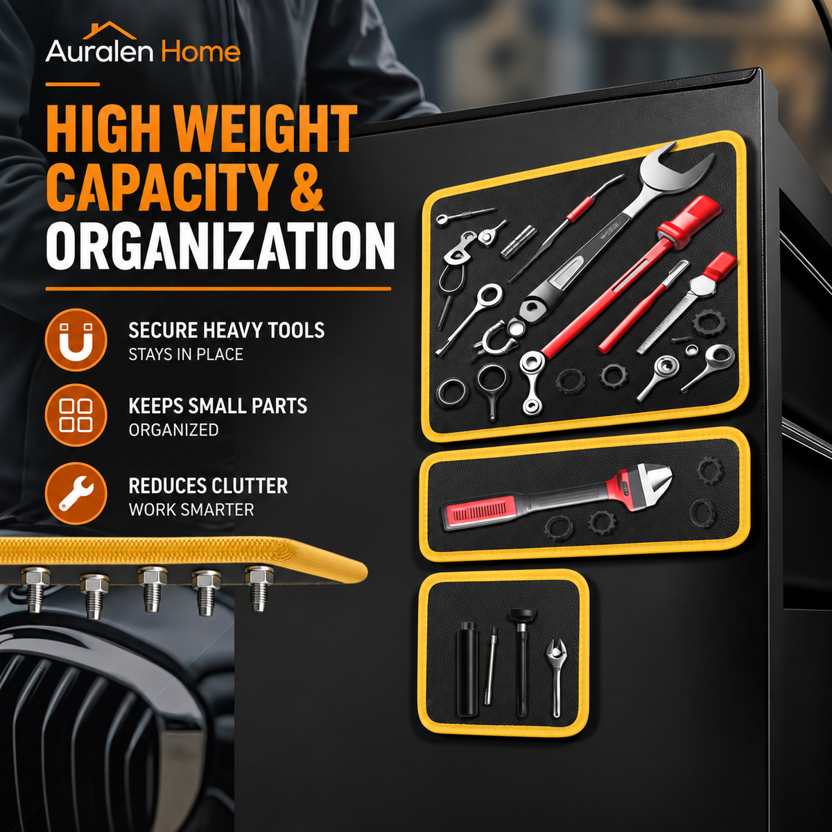 Auralen Home — Magnetic Tool Mat Set with Parts Mat and Telescoping Pickup Tool for Mechanics Repairs and Small Hardware