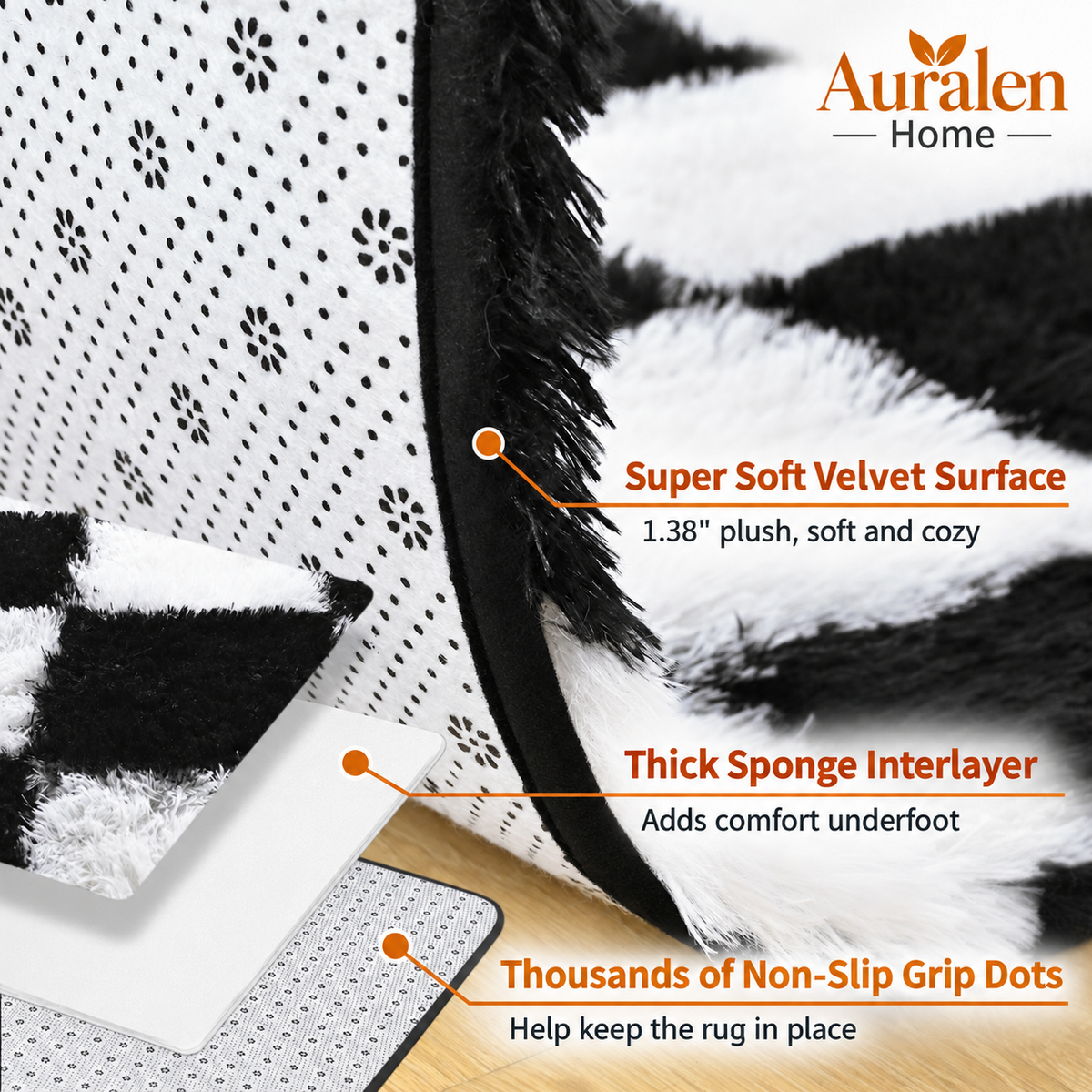 Auralen Home — Nordic-Style Soft Plush Checkered Rug for Living Room, Bedroom, Bedside, or Sofa, Fluffy Polyester Carpet for Home Decoration