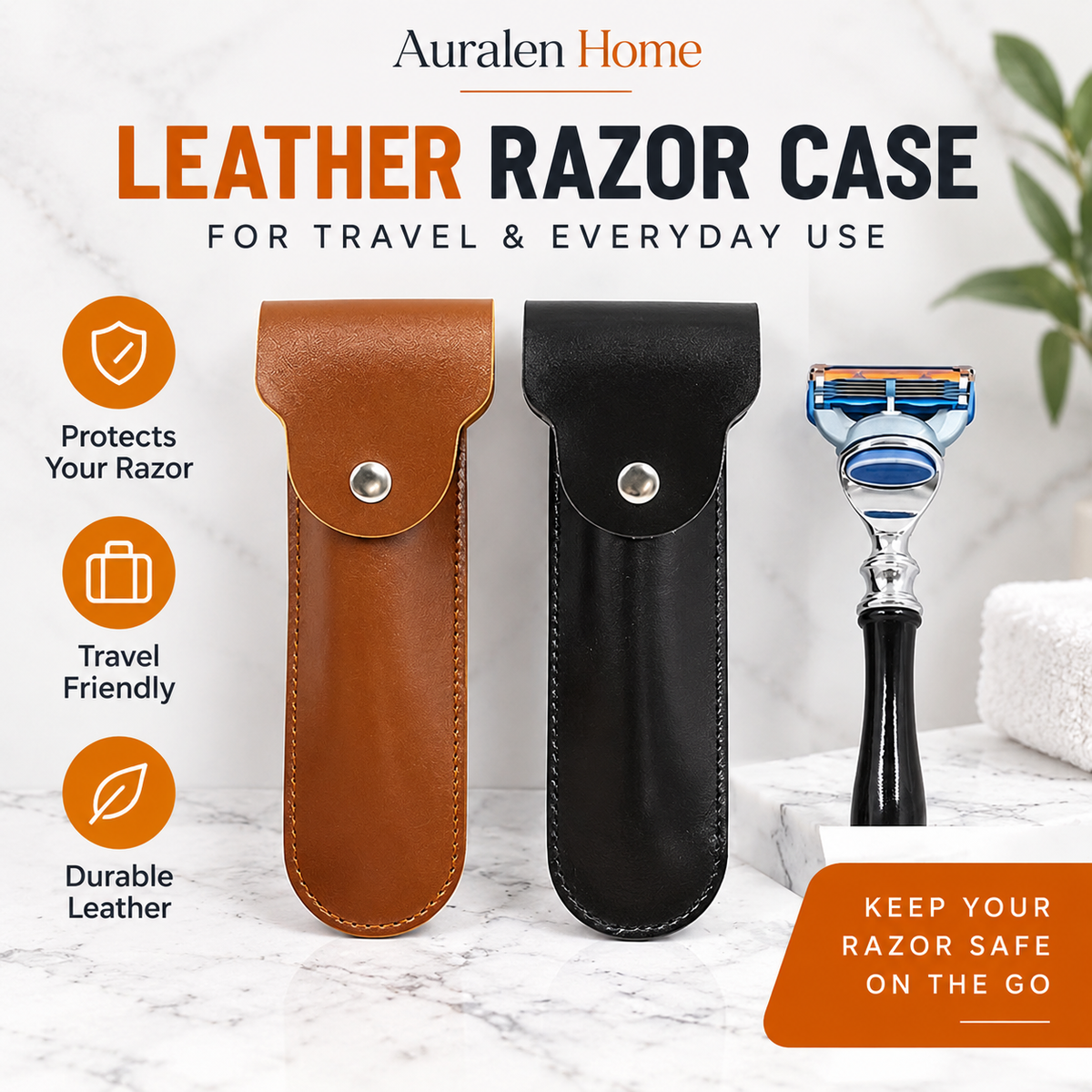 Auralen Home — Manual Razor Leather Case for Travel, Portable Beard Trimmer Accessories, Small Storage Bag for Safety Razors and Beard Repair Tools