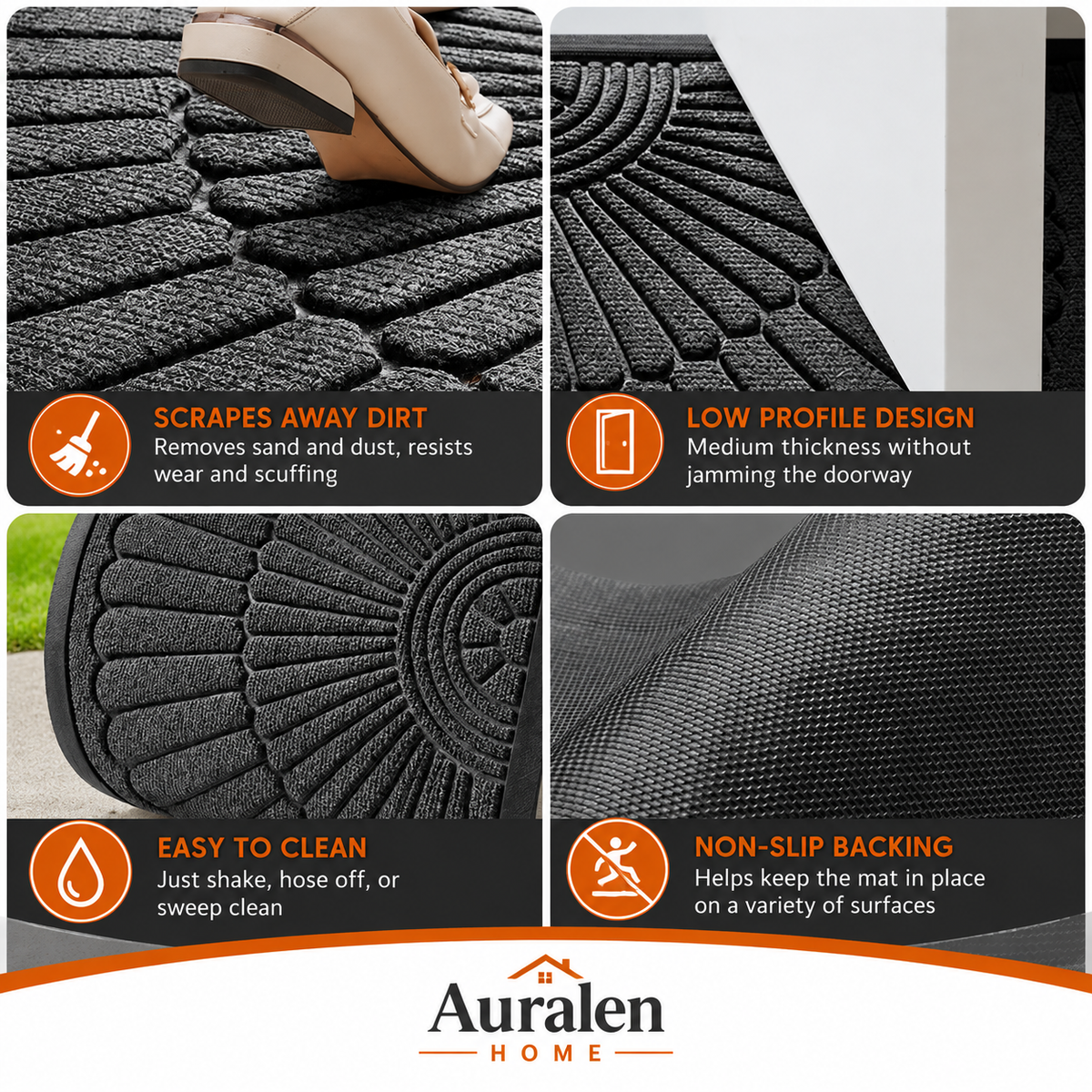 Auralen Home — Durable Semicircular Door Mat for Indoor and Outdoor Entrances, Non-Slip Front Door Rug for Entryways, Porch, or Home