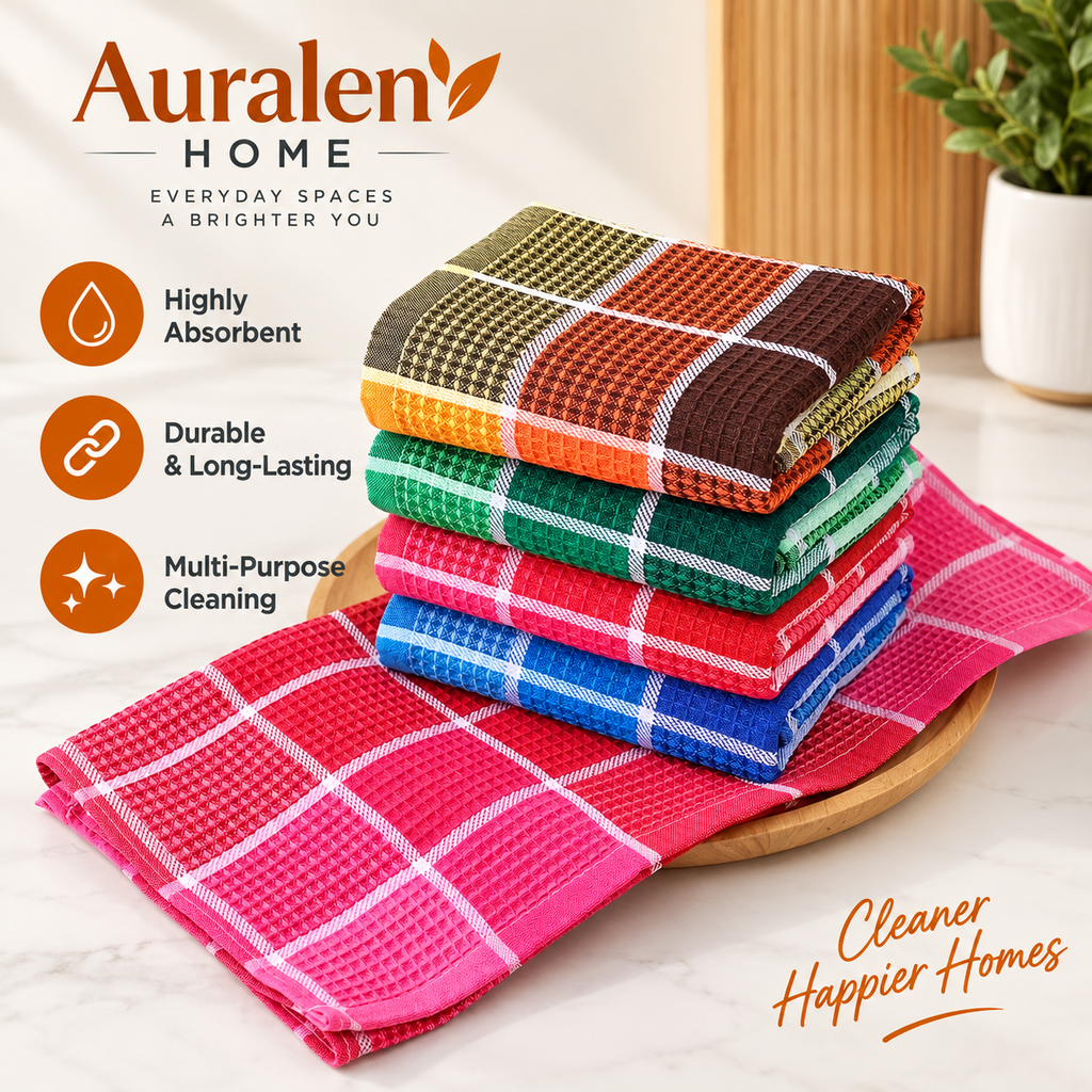 Auralen Home — Set of Durable, Highly Absorbent Kitchen Cloths in Green, Pink, Blue, and Yellow for Dishwashing, Scouring, and Everyday Cleaning