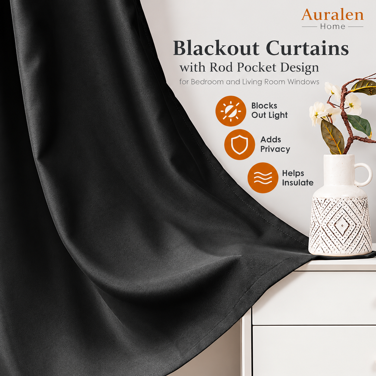 Auralen Home — Room Darkening Curtains with Heavyweight Polyester Fabric for Bedroom and Living Room Windows