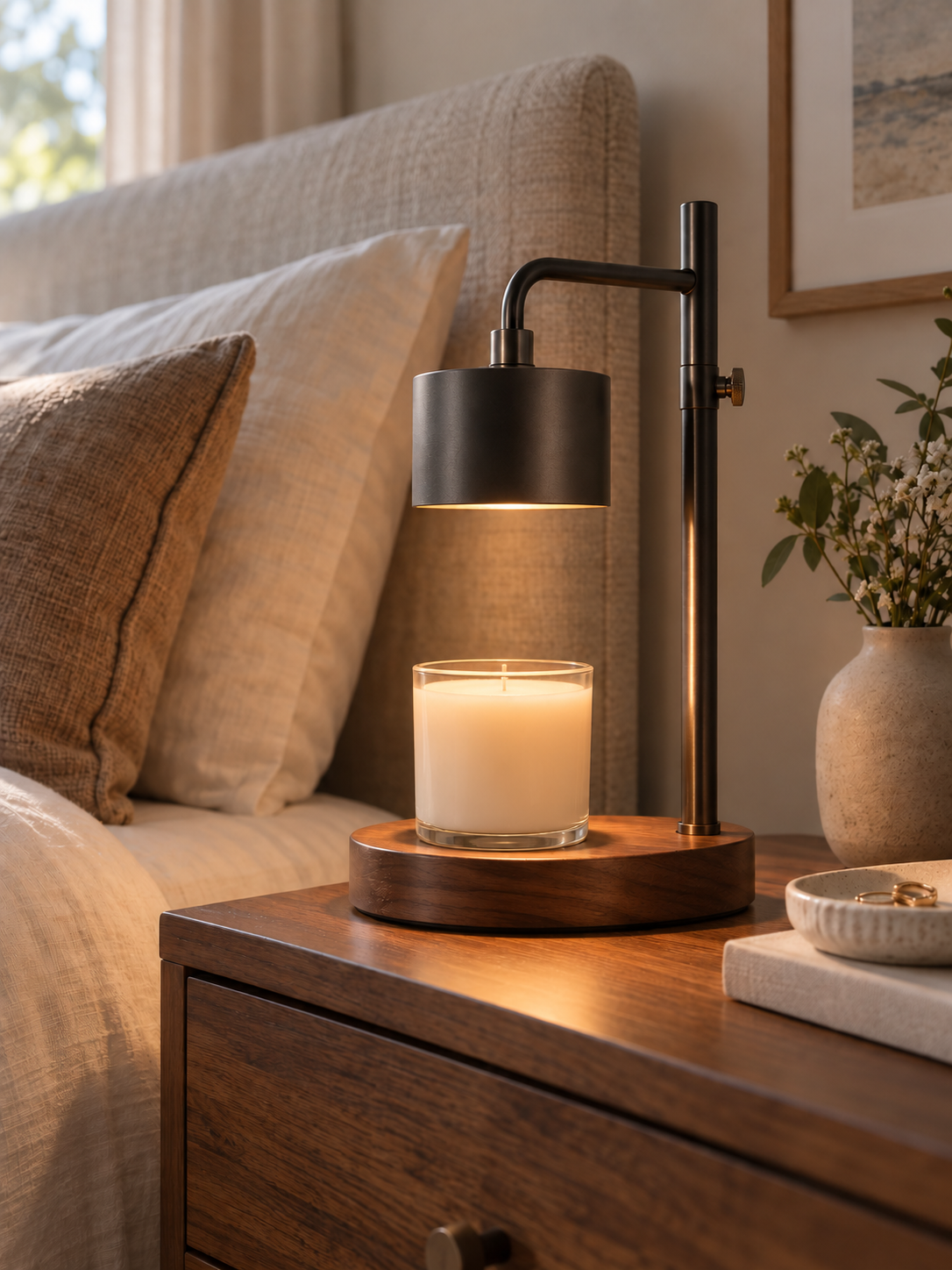 Table Lamp with Candle Warmer — nightstand view