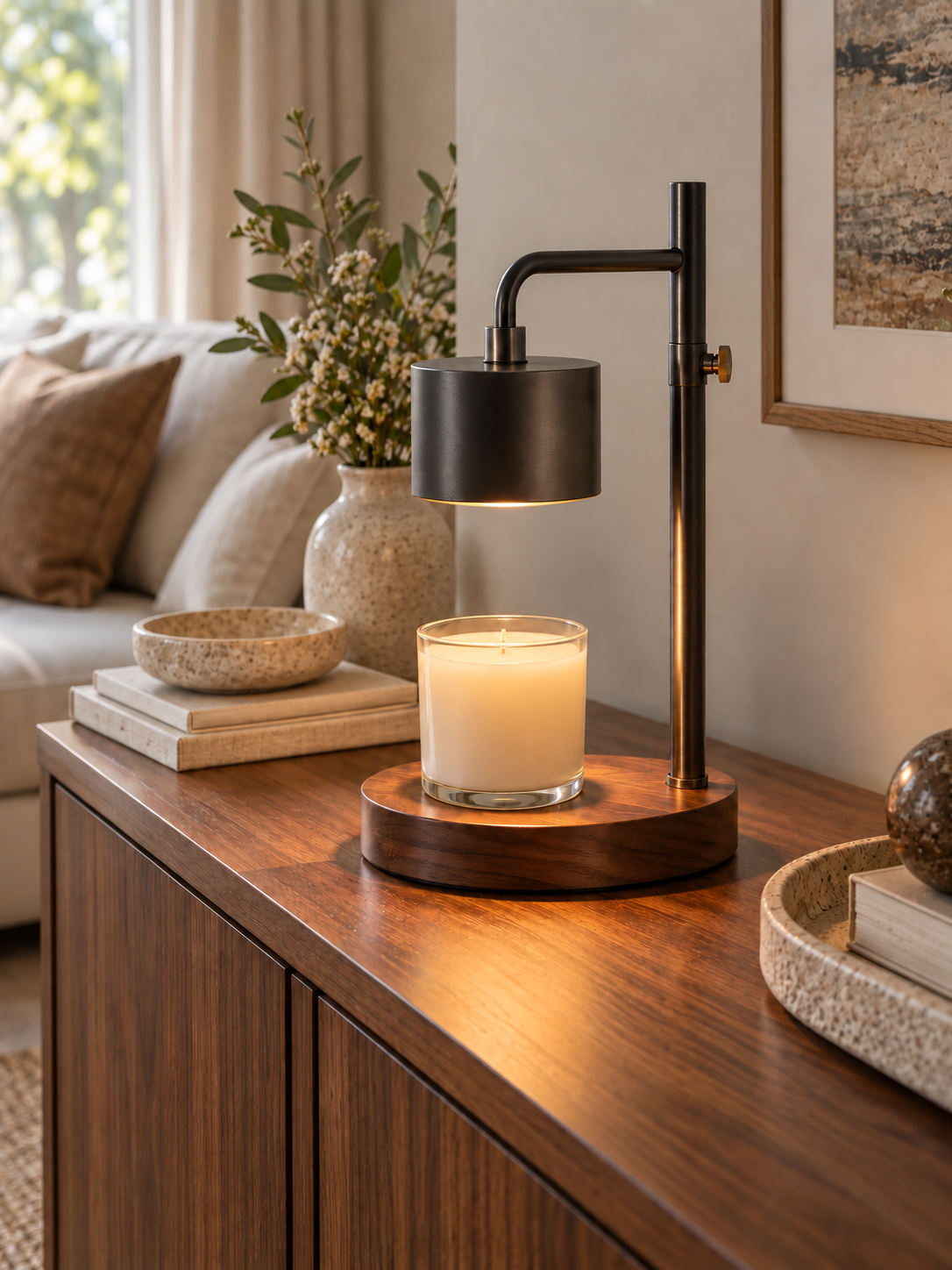 Table Lamp with Candle Warmer — living room view