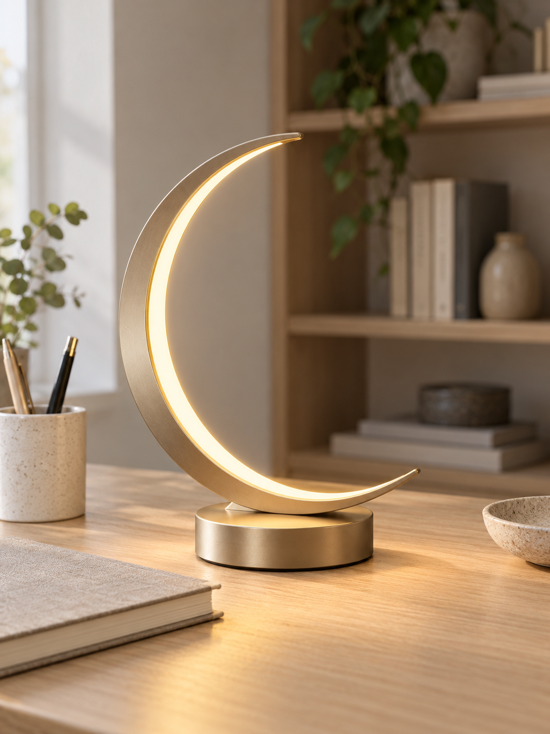 Crescent Moon LED Desk Lamp with Soft Glow interior scene 2