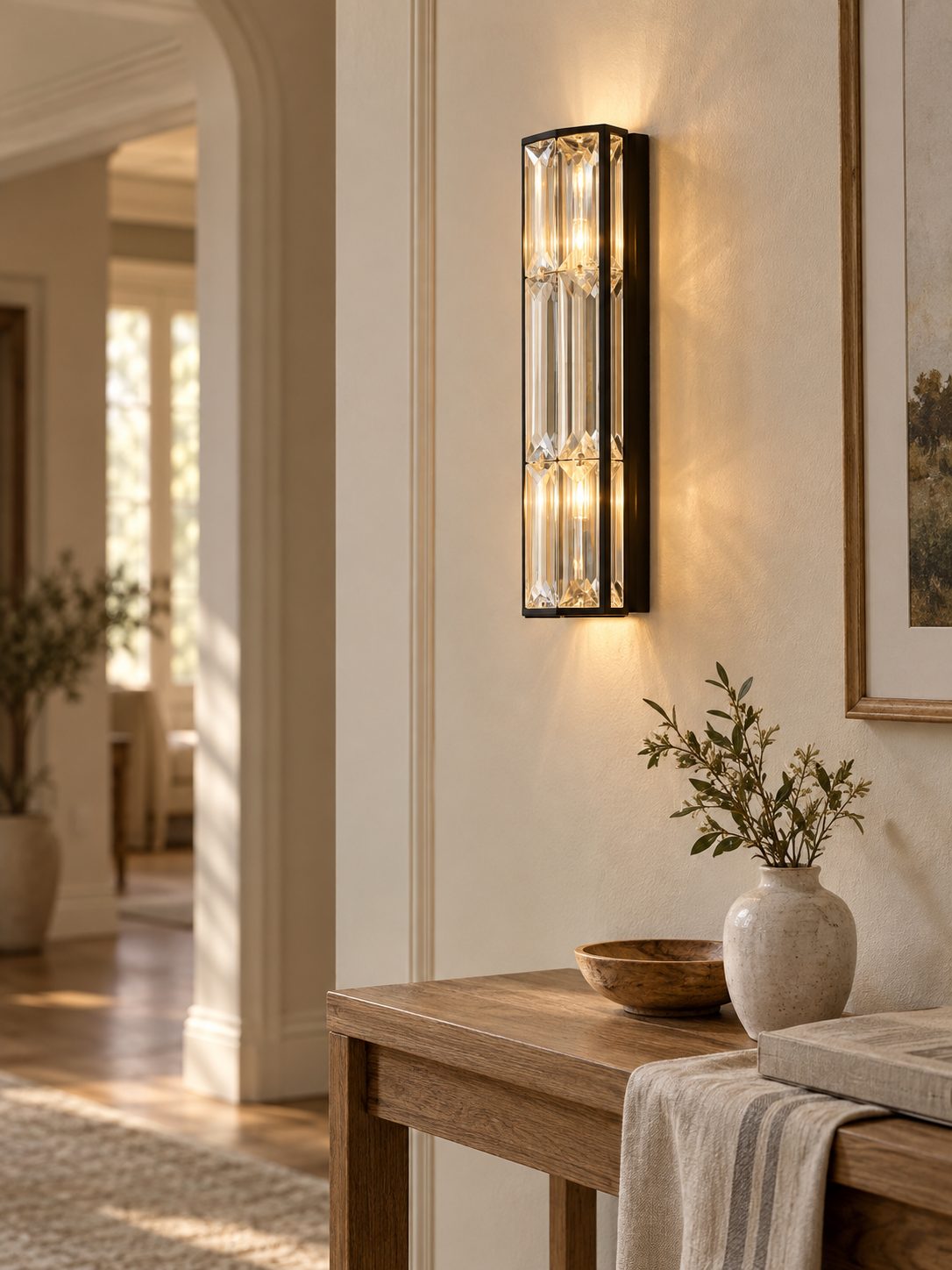 Elegant Crystal Wall Light — warm hallway lifestyle image