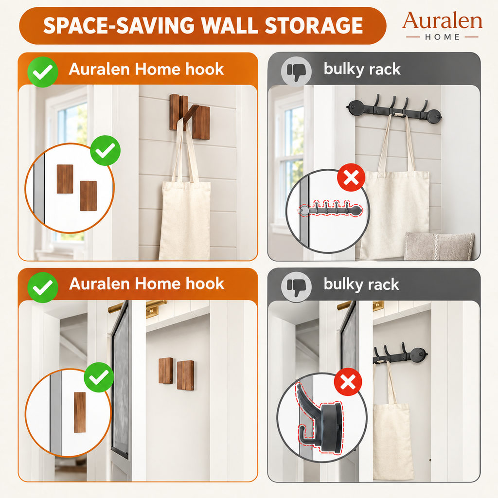 Auralen Home Piano Key Wood Hooks — space-saving wall storage