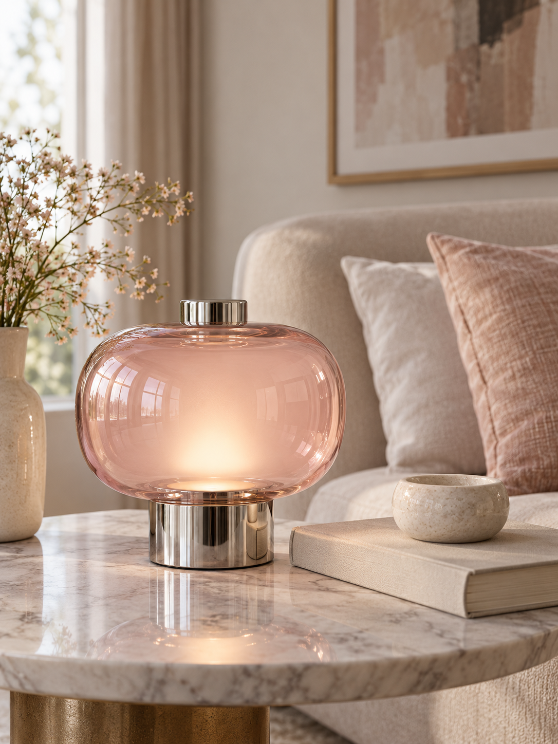 Italian Designer Glass Table Lamp — bedroom view