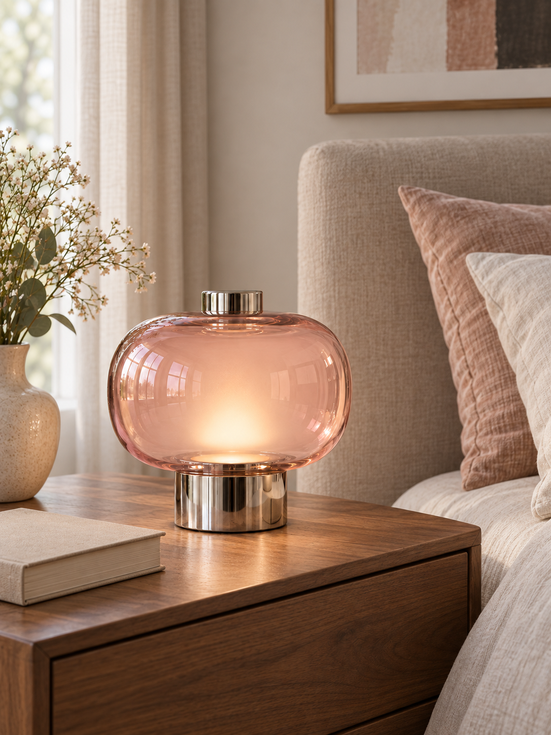 Italian Designer Glass Table Lamp — bedside view