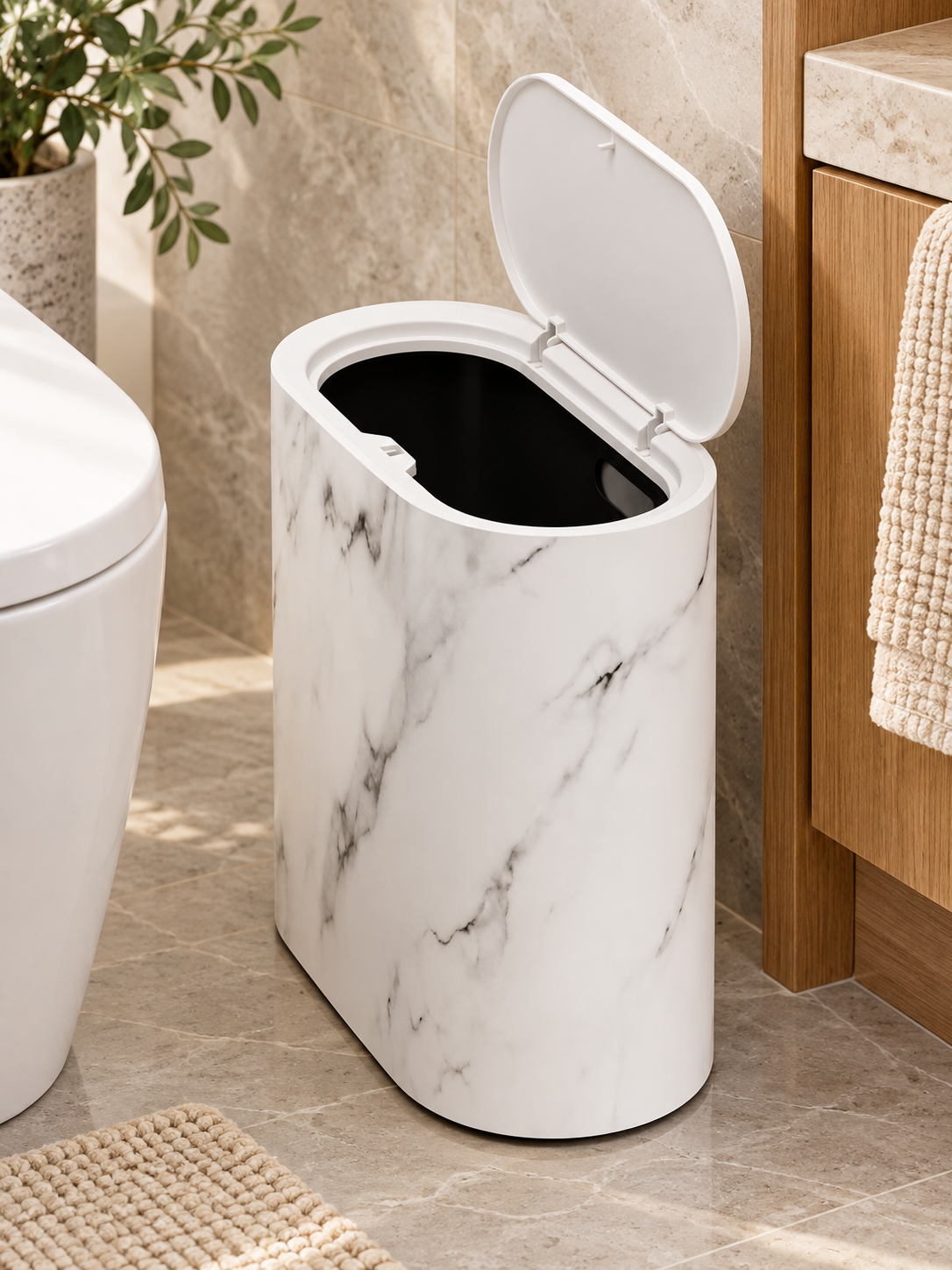Elegant Marble-Patterned Trash Can — lifestyle photograph 2