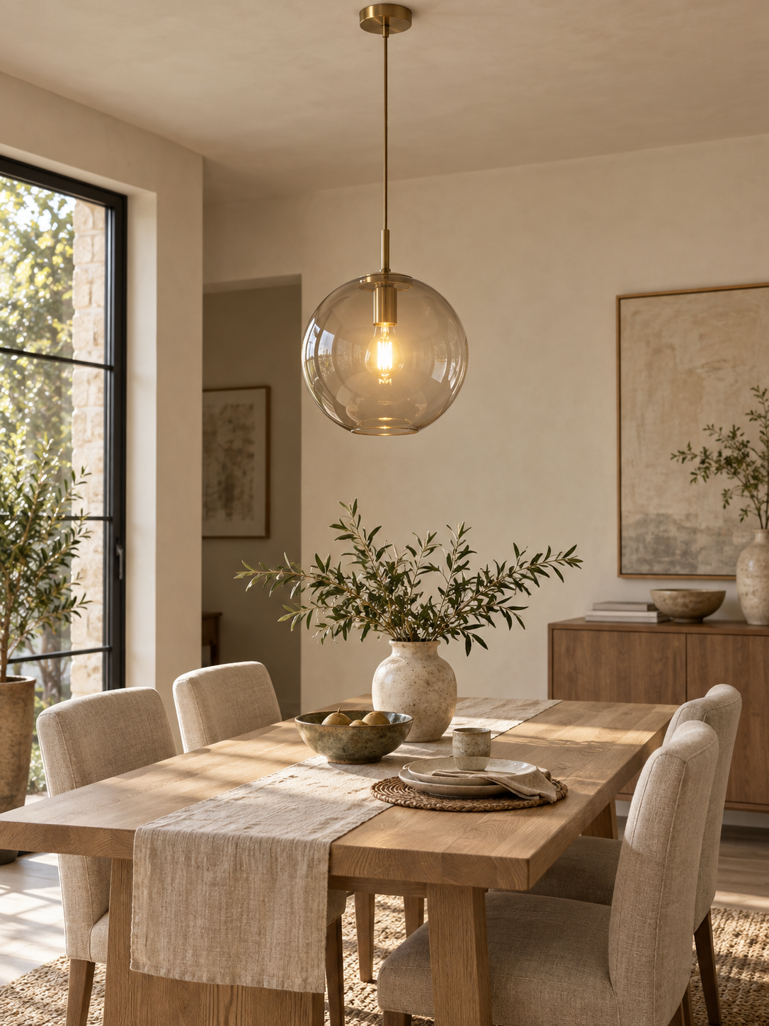 Sleek Modern Glass Ball Pendant Light interior scene 1
