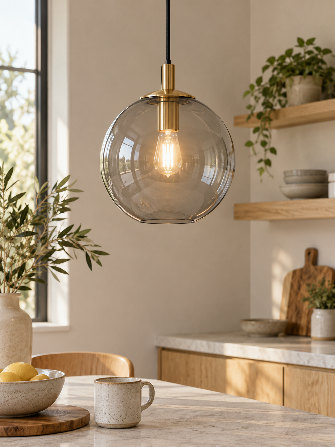 Sleek Modern Glass Ball Pendant Light interior scene 2