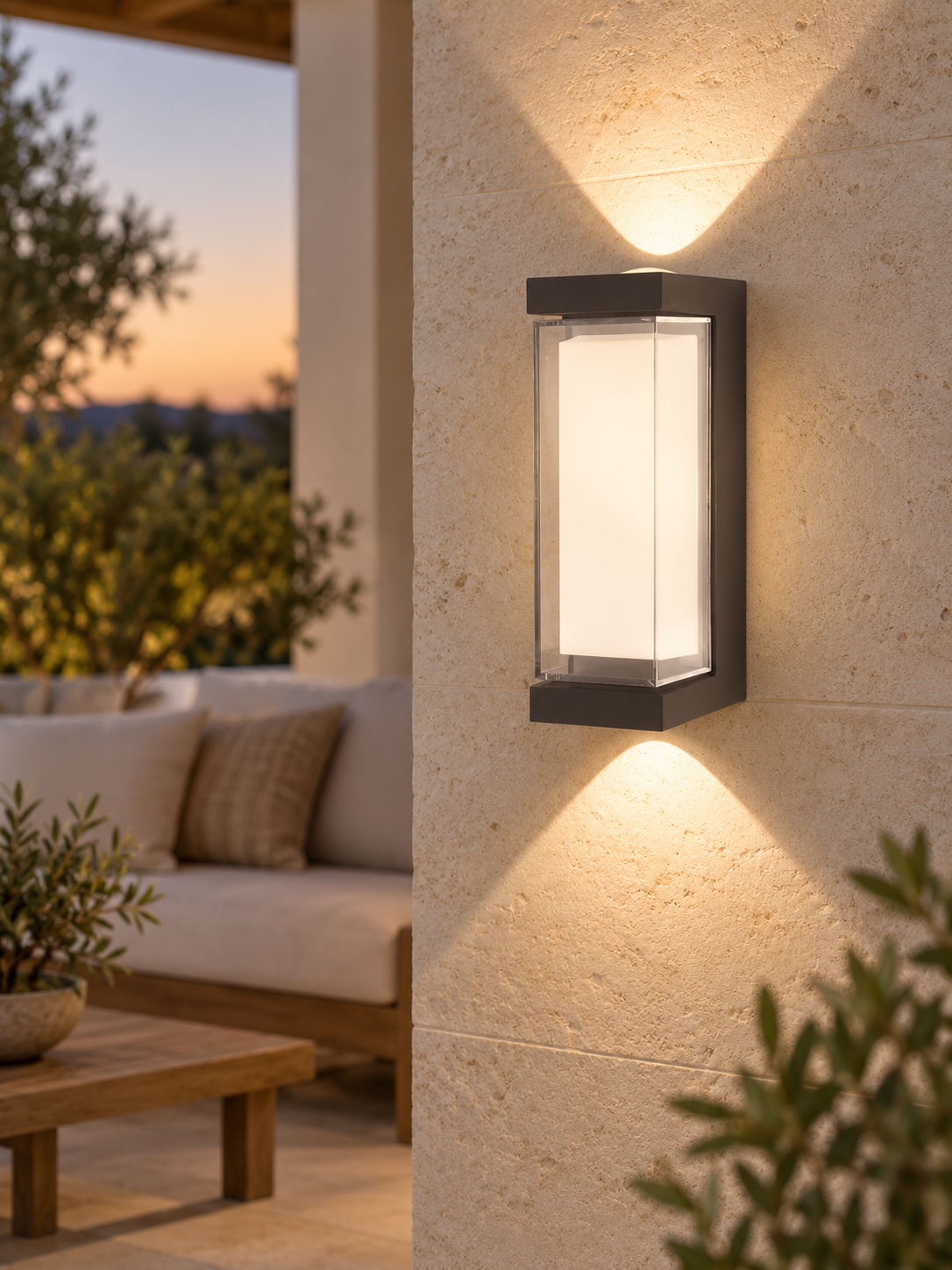 LED Up and Down Outdoor Wall Light, Aluminum and Acrylic Fixture for Entryway and Courtyard Lighting