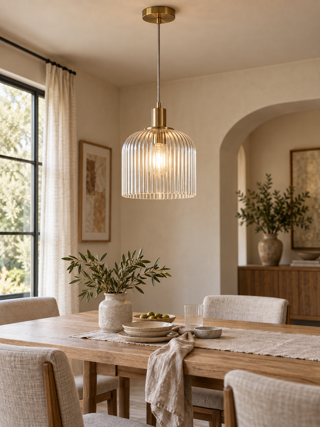 Modern Chic Striped Glass Pendant Light interior scene 1