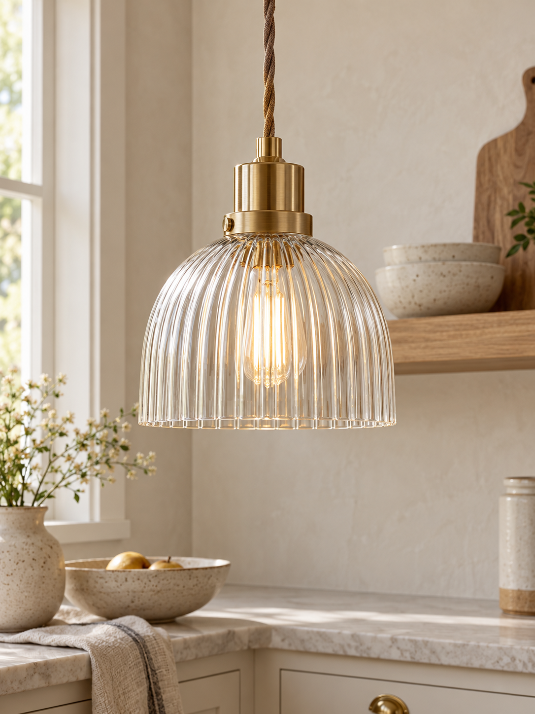 Modern Chic Striped Glass Pendant Light interior scene 2