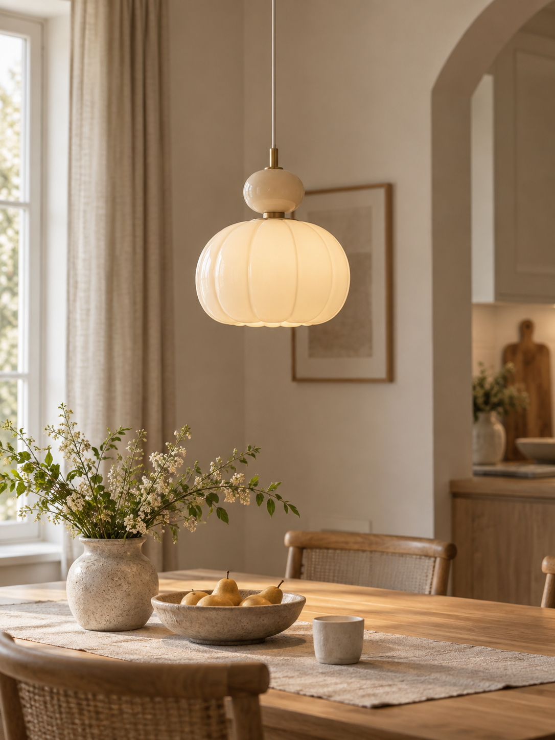 Nordic beige pumpkin pendant light, view 1