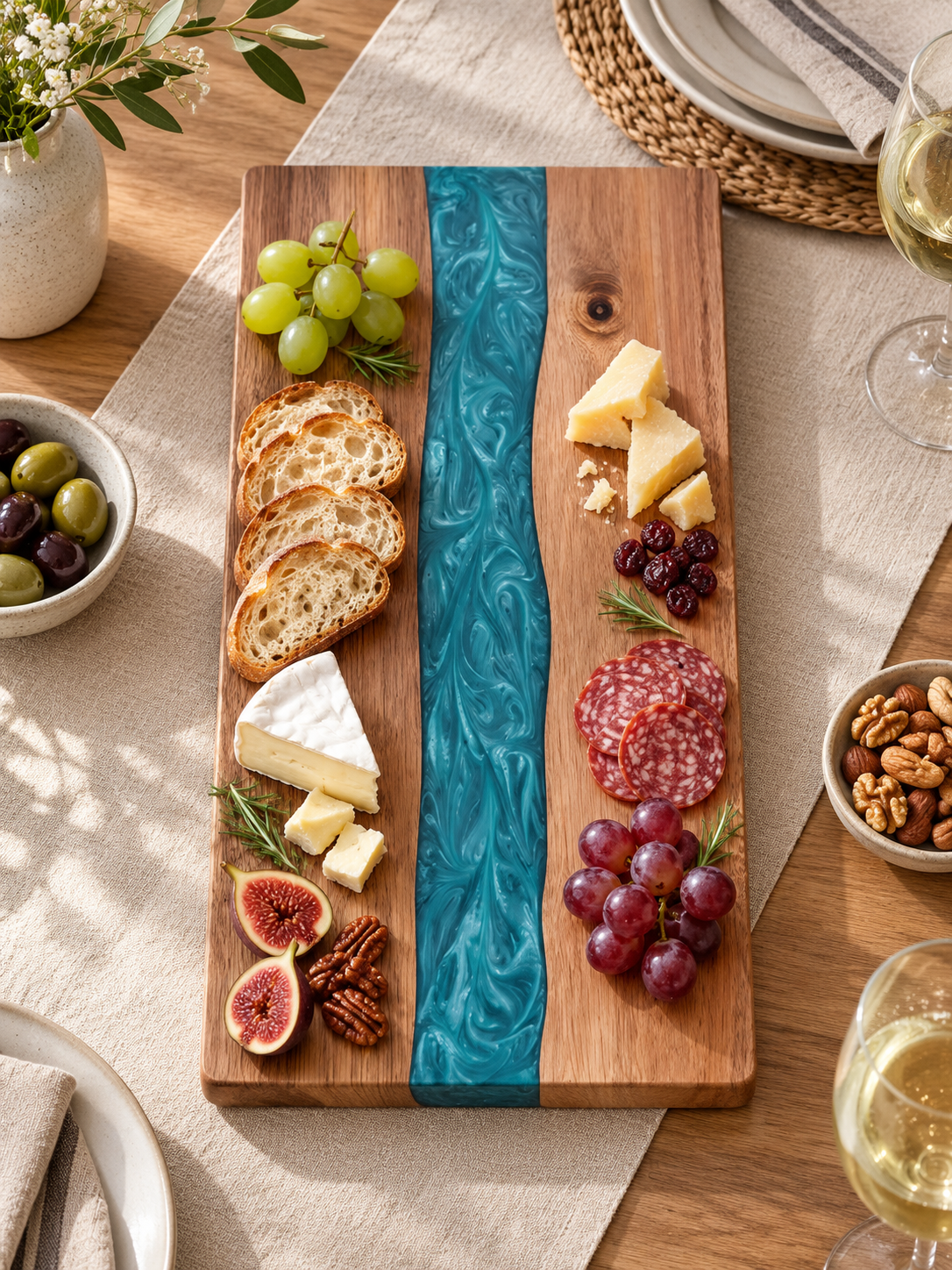 Premium Resin River Acacia Cutting Board with Stunning Inlay — lifestyle photograph 3