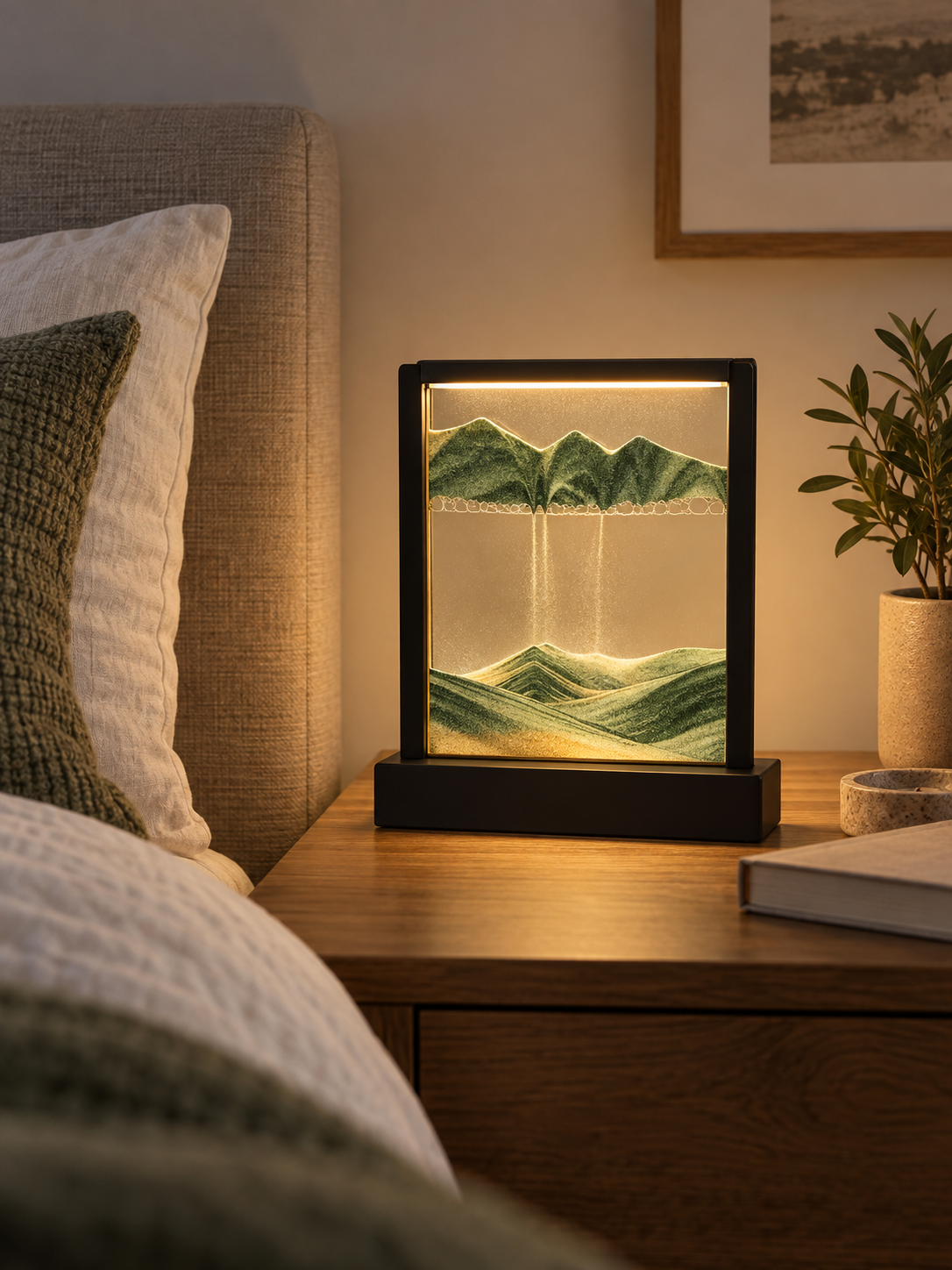 Sandlight Quicksand LED table lamp on a bedside table, view 3