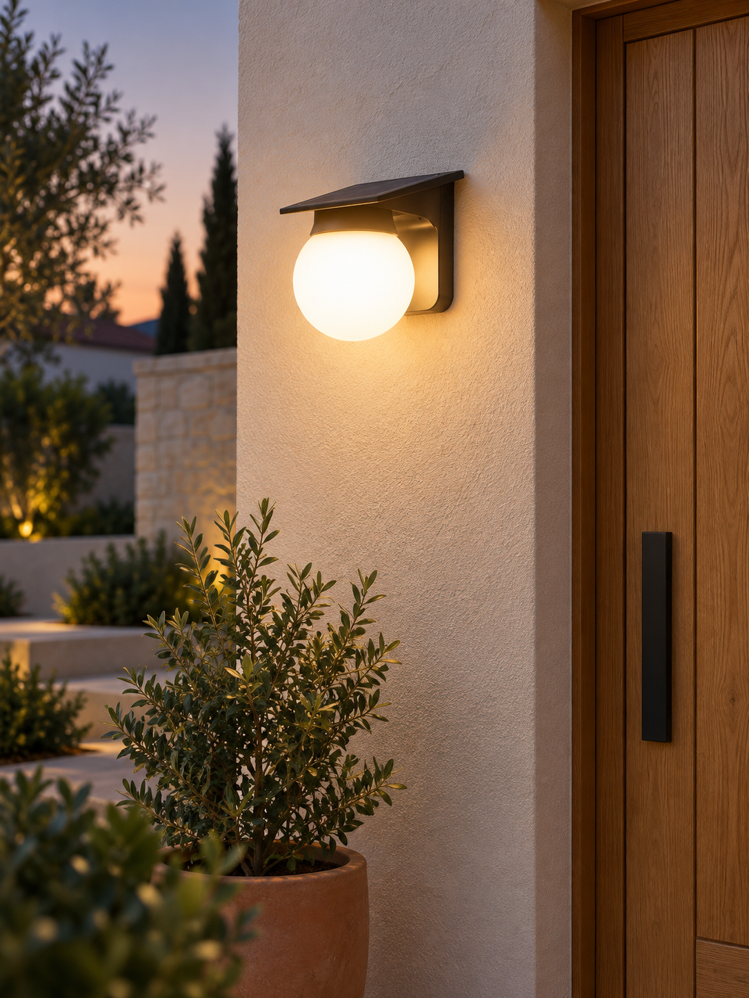 Auralen Home — solar globe led wall light smart dimmable outdoor lighting, setting