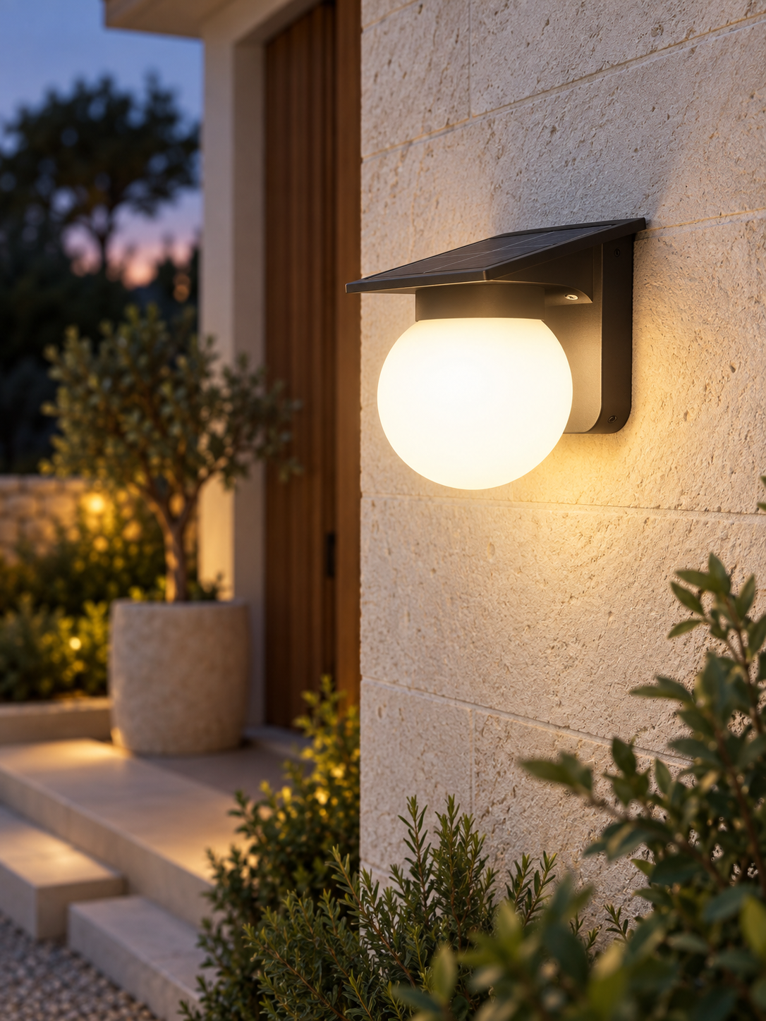 Auralen Home — solar globe led wall light smart dimmable outdoor lighting, detail