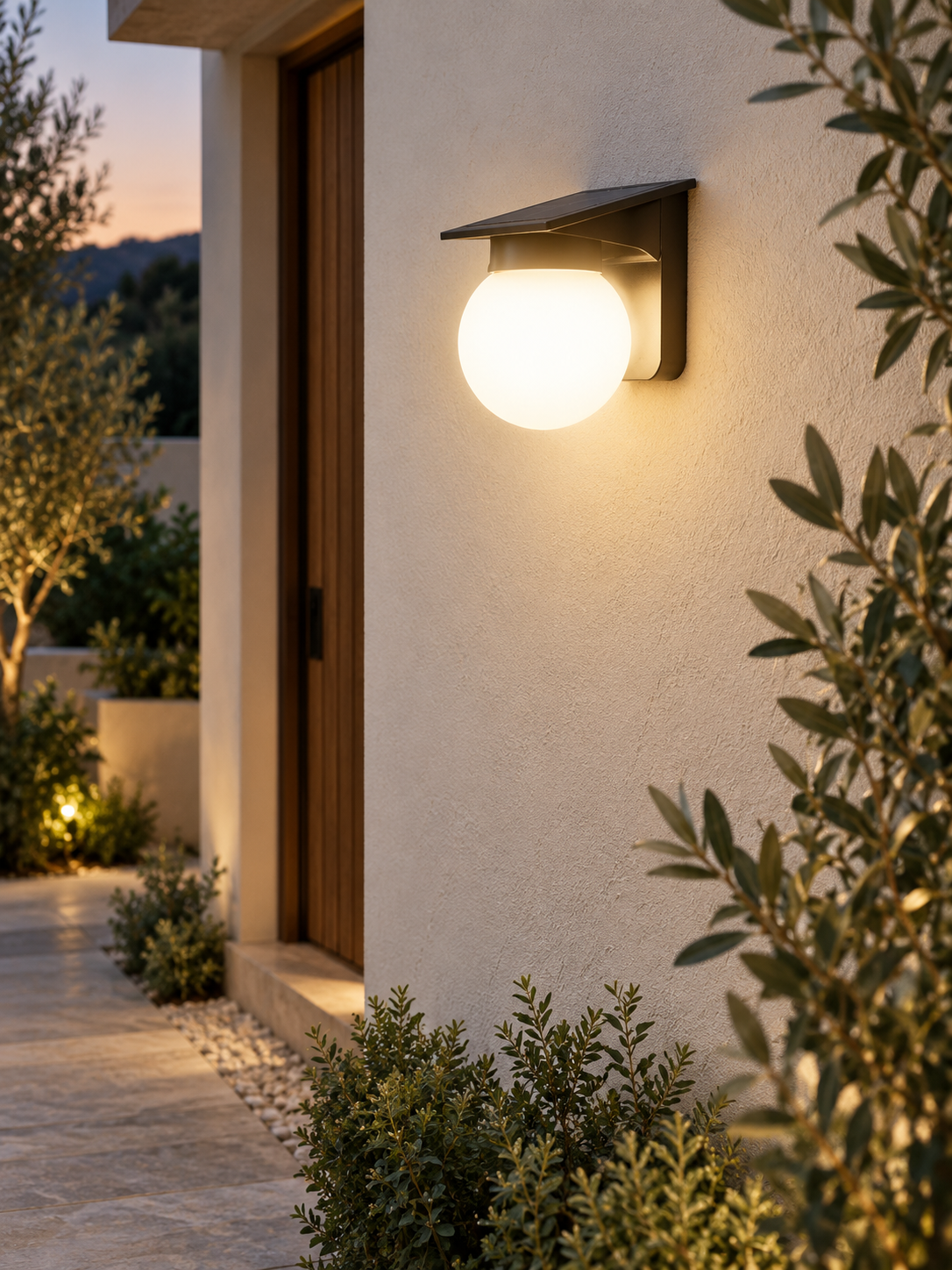 Auralen Home — solar globe led wall light smart dimmable outdoor lighting, alternate view