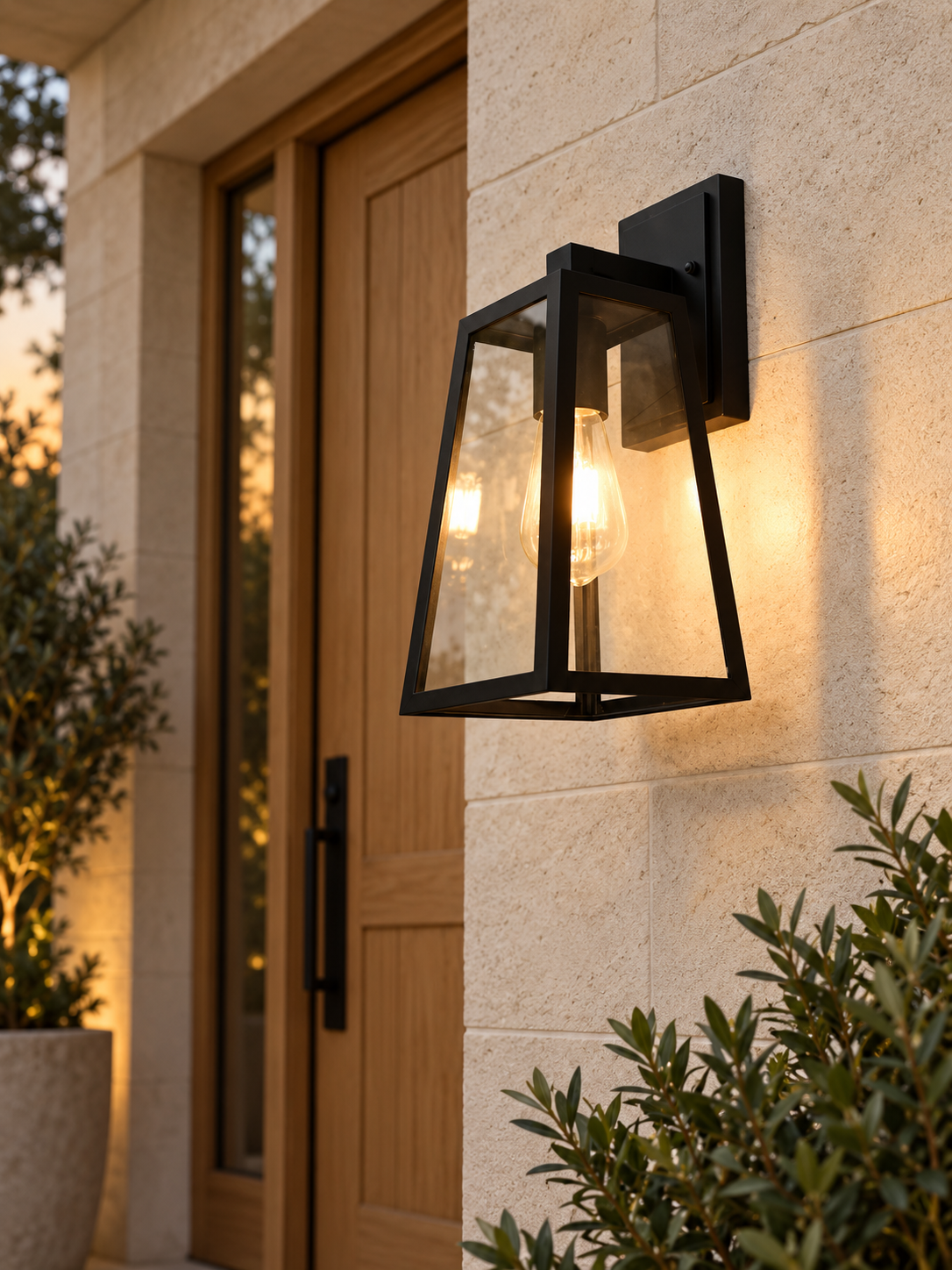 Verona Black Outdoor Wall Lantern, Geometric Metal Frame for Porch and Entryway Lighting
