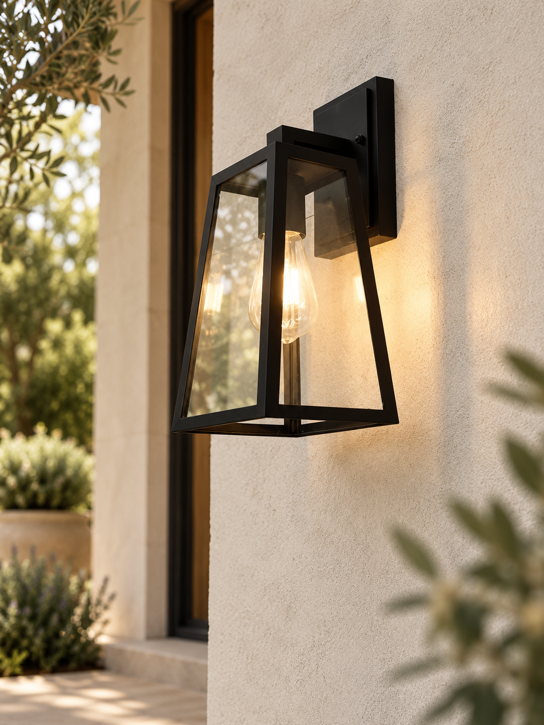 Verona Black Outdoor Wall Lantern, Geometric Metal Frame for Porch and Entryway Lighting
