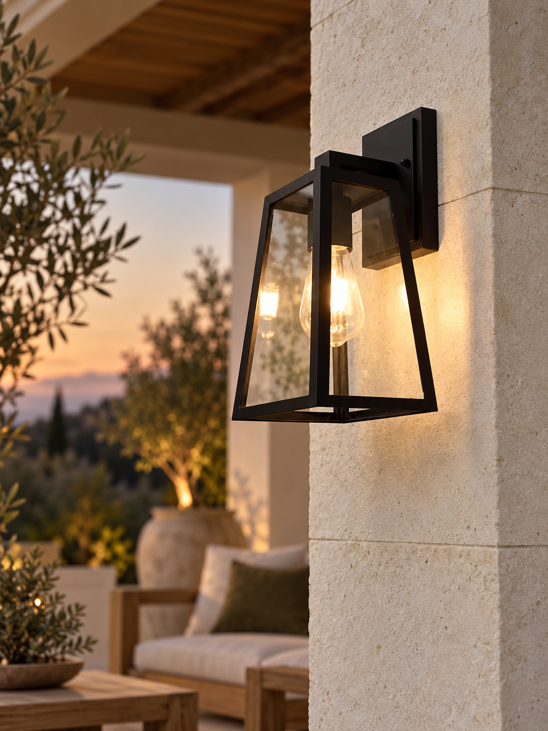Verona Black Outdoor Wall Lantern, Geometric Metal Frame for Porch and Entryway Lighting