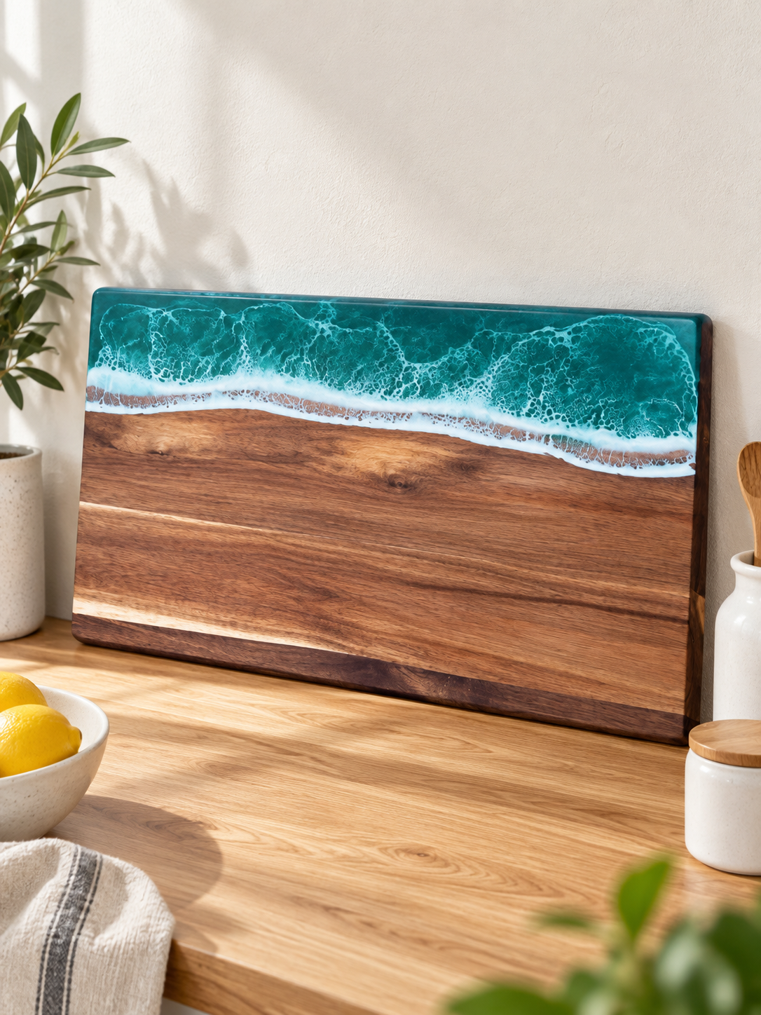 Wave Resin Acacia Cutting Board — lifestyle photograph 1