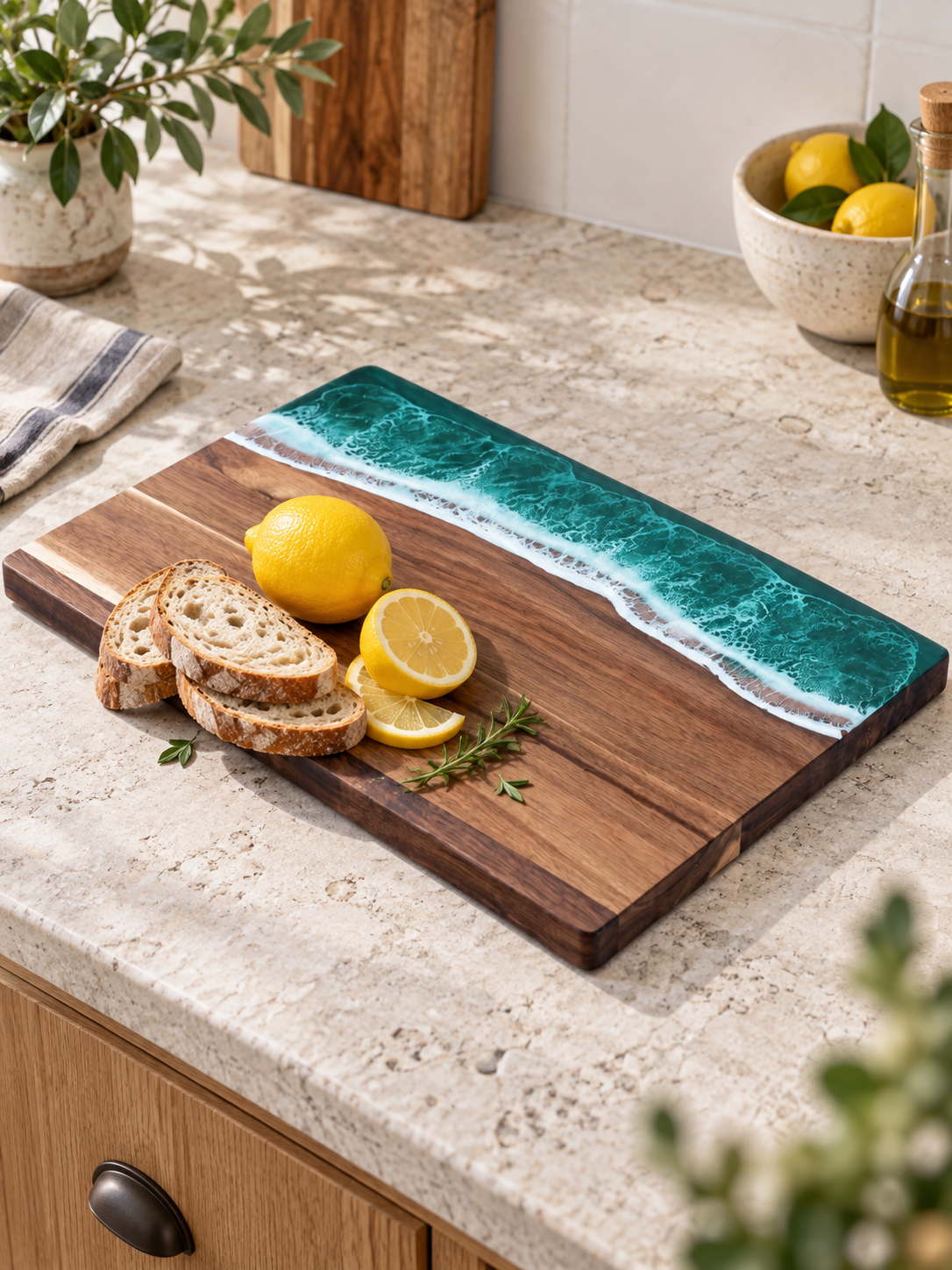 Wave Resin Acacia Cutting Board — lifestyle photograph 2