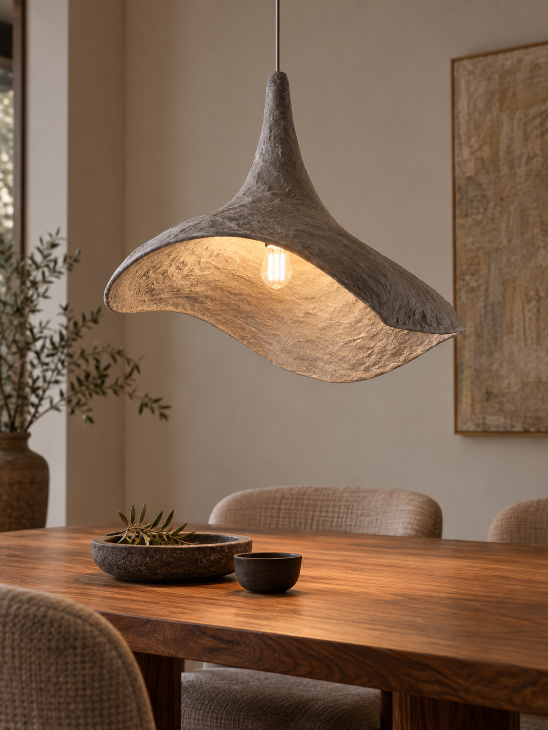 Zenith Glow grey handmade LED chandelier close view