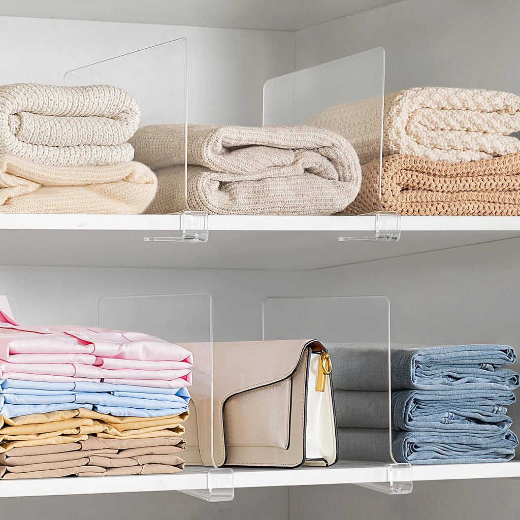 Acrylic Closet Shelf Dividers Space Saving Separator for Wardrobe and Cabinet Organization