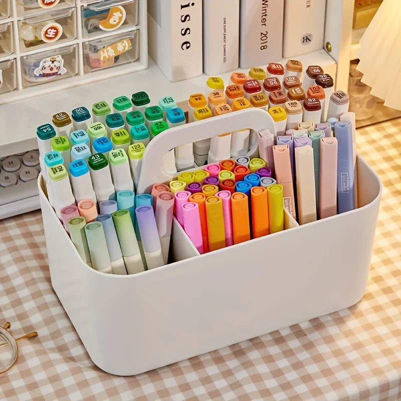 Multipurpose Plastic Caddy with 5 Compartments and Handle for Stationery and Office Storage
