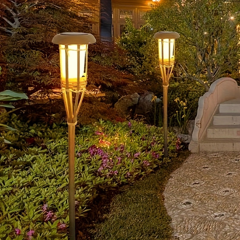 2-Pack Solar Bamboo Flame Lights for Cozy Outdoor Ambience
