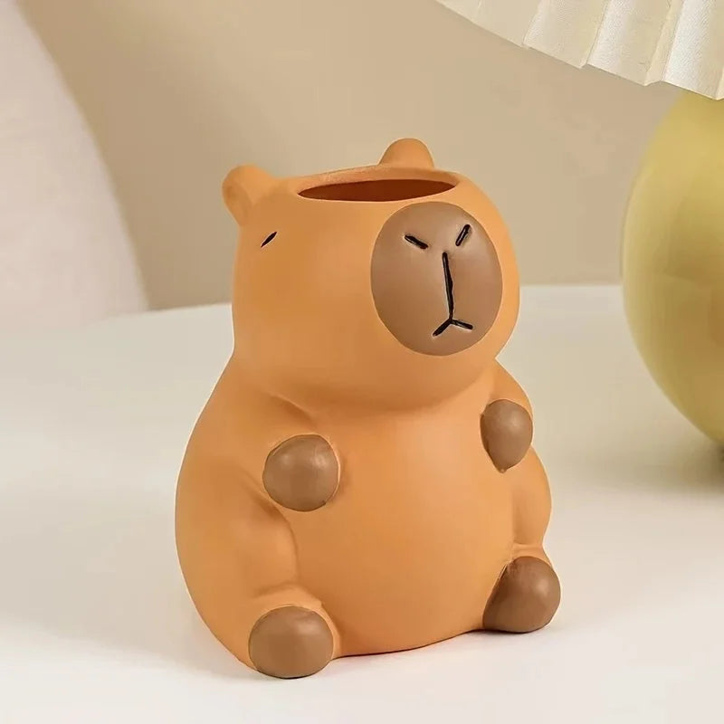 Pen Holder Ceramic Capybara Design for Desk Stationery and Makeup Brush Storage