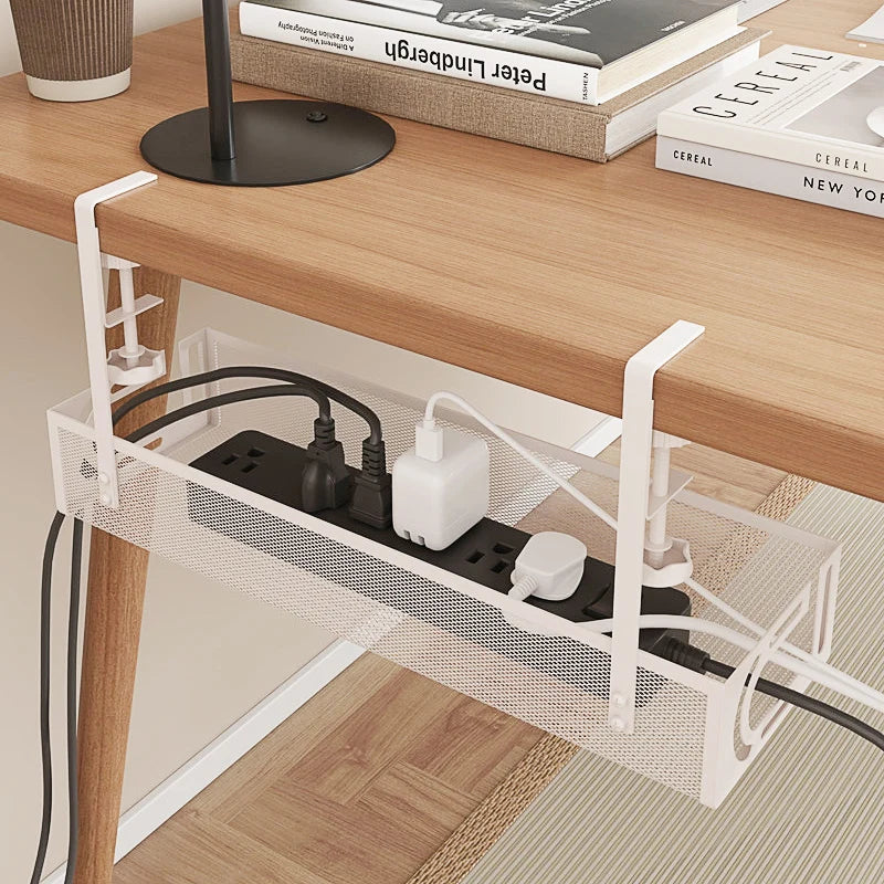 Under Desk Cable Tray with Clamp Mount Steel Wire Management Rack for Workspace Cable Organization