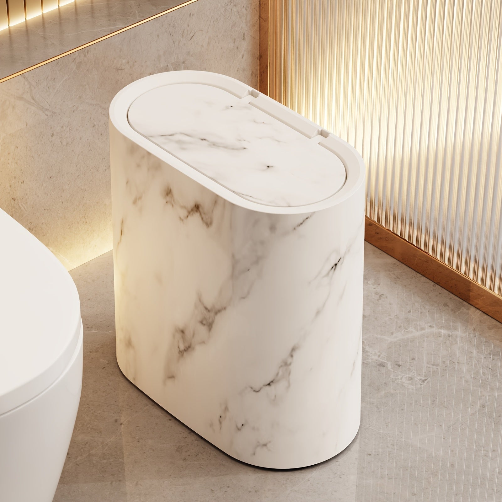 Elegant Marble-Patterned Trash Can
