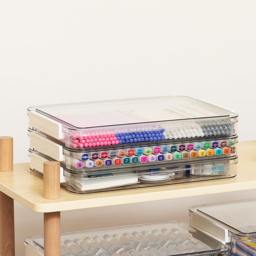 3 Pcs Paper Organizer Clear Plastic File Storage Box Set with Clip Lid for A4 Documents and Stationery Storage