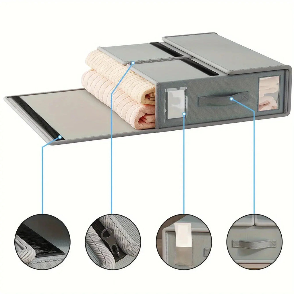 Foldable Fabric Storage Boxes with Window and Zipper for Sheets, Blankets, and Wardrobe Organization