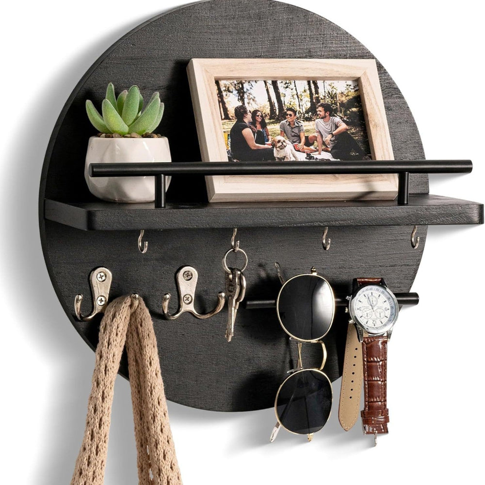 Rustic Round Wooden Key Holder for Wall