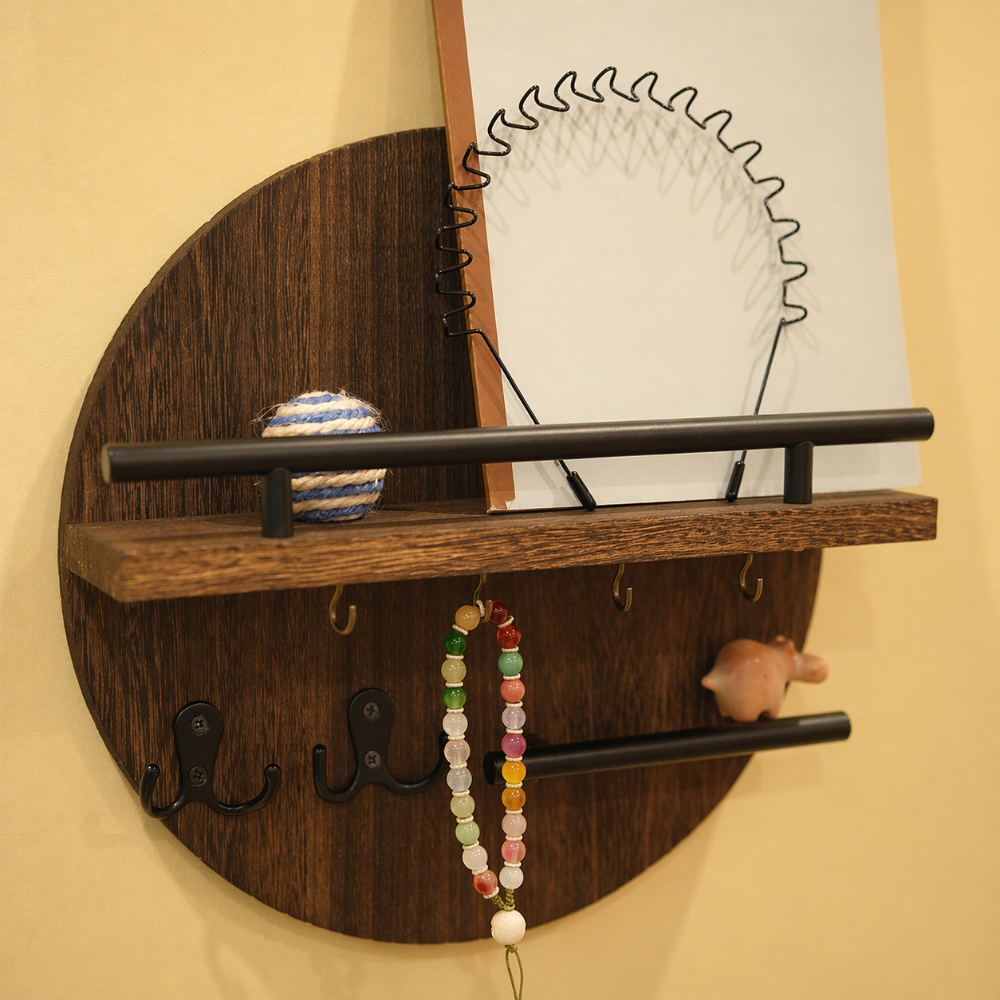 Rustic Round Wooden Key Holder for Wall
